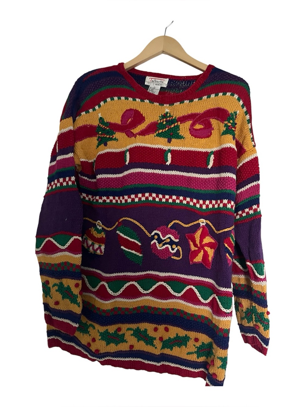 Vintage Christmas Holiday Sweater Colorful Hand Knit Talbots XL